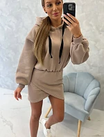 Zateplené šaty s obálkovým dnom tmavo béžové