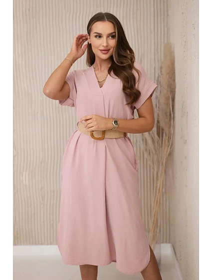 Šaty s ozdobným páskem tmavě pudrově růžové