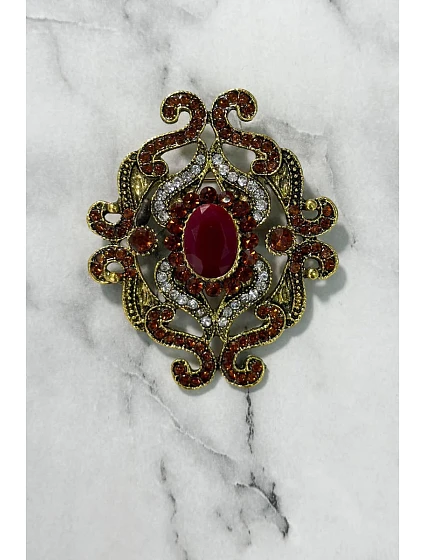 Brož model 18753829 zlatá + červená - K-Fashion