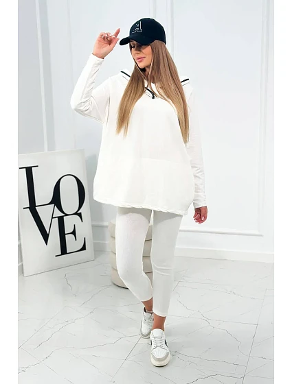 Bavlněná mikina  s kapucí + legíny ecru