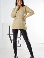 Sveter nasadený cez hlavu s módnou väzbou béžový