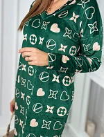 Zamatové šaty s ozdobným vzorom zelená + béžová