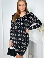 Zamatové šaty s ozdobným vzorom čierne