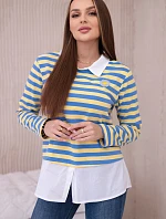 Pruhovaná bavlnená blúzka s golierom denim+žltá