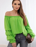 Španielska blúzka s ozdobnými rukávmi svetlozelená