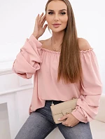 Španielska blúzka s ozdobnými rukávmi púdrovo ružová