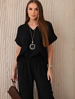 Súprava s náhrdelníkom blúzka + nohavice čierna