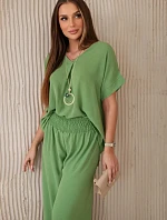 Súprava s náhrdelníkom blúzka + nohavice olivová