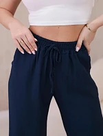 Viskózové nohavice so širokými nohavicami námornícka modrá