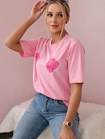 Bavlnená blúzka s kvetinovou potlačou ružovej farby