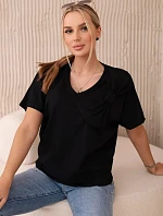 Bavlnená blúzka s ozdobnou mašľou čierna