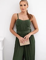 Plisovaný overal s ramienkami khaki