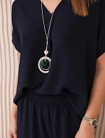 Súprava s náhrdelníkom blúzka + nohavice tmavomodrá