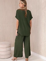 Súprava s náhrdelníkom blúzka + nohavice khaki