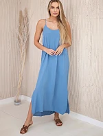 Dlhé džínsové šaty bez ramienok