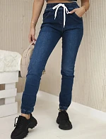 Tmavé džínsové nohavice s rebrovaným lemom