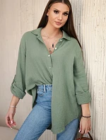 Bavlnená mušelínová košeľa oversize khaki