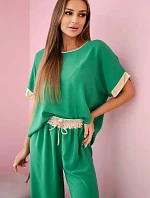 Viskózová súprava so zlatým lemovaním zelená