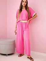 Viskózová súprava so zlatým lemovaním ružovej farby