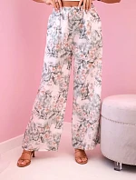 Dámske široké nohavice s kvetinovou potlačou tmavo mätovej farby