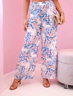 Dámske široké nohavice s kvetinovou potlačou modré