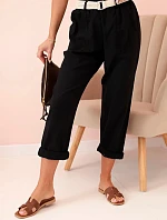 Dámske ľanové nohavice s bavlnou a opaskom čierne