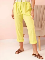 Dámske ľanové nohavice s bavlneným a kiwi opaskom