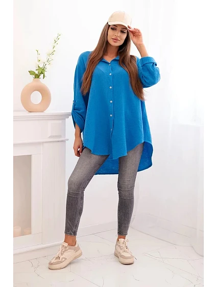 Bavlněná mušelínová košile tyrkys