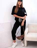 Dámsky viskózový set s krátkym rukávom a nohavicami čierny