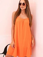 Dámske mušelínové šaty s ramienkami a volánom oranžové