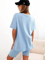 Dámsky bavlnený set s krátkym rukávom a šortkami modrý