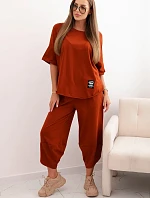 Bavlněný komplet halenka + kalhoty zázvor