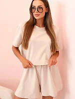 Dámska bavlnená súprava so širokými šortkami béžová