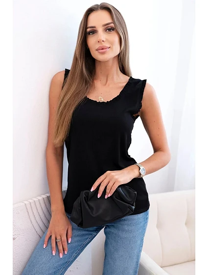 Dámská viskózová halenka s volánem ve výstřihu černý