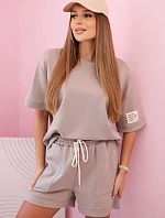 Dámska maslová súprava so šortkami s vysokým pásom tmavo béžová