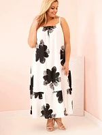 Dámske šaty bez ramienok s volánom a kvetinovou potlačou čierne