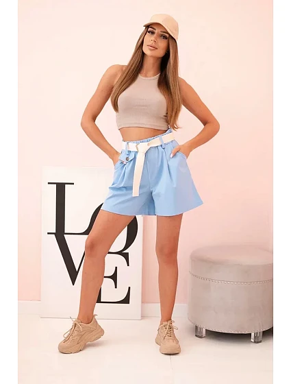 Dámské šortky s vysokým pasem a páskem modré