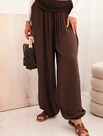 Dámske viskózové nohavice so širokými nohavicami a volánmi hnedej farby