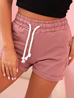 Dámske bavlnené šortky s elastickým pásom a šnurovaním tmavoružové