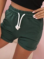 Dámske bavlnené šortky s elastickým pásom tmavozelené