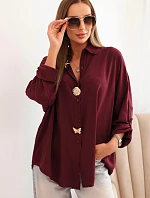 Dámska viskózna košeľa s ozdobnými gombíkmi a golierom bordová