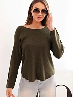 Dámsky viskózový sveter s dlhými rukávmi a okrúhlym výstrihom tmavej khaki farby