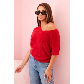 Dámský svetr z měkkého model 21291585 materiálu s výstřihem do V krátkým rukávem bordový - K-Fashion Dámský svetr z měkkého model 21291585 materiálu s výstřihem do V krátkým rukávem bordový - K-Fashion