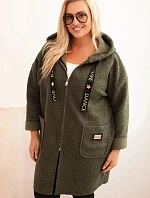 Dámska strihová bunda Plus Size s kapucňou a vreckami khaki