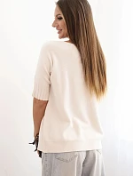 Dámsky viskózový sveter s krátkym rukávom béžovej farby