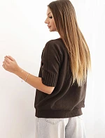 Dámsky viskózový sveter s krátkym rukávom hnedý