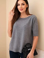 Dámsky viskózový sveter s krátkymi rukávmi sivý