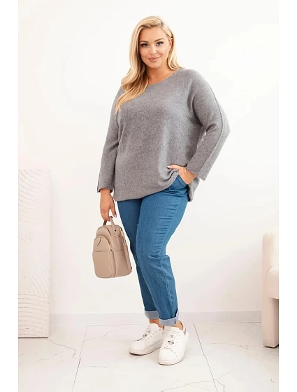 Dámský svetr plus size s lodičkovým výstřihem šedý