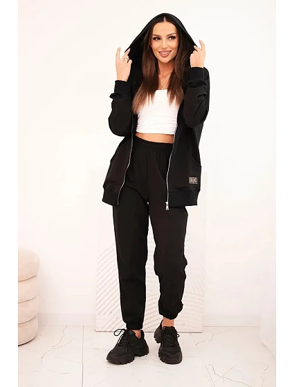 Dámská bavlněná souprava s kapucí a zipem černý