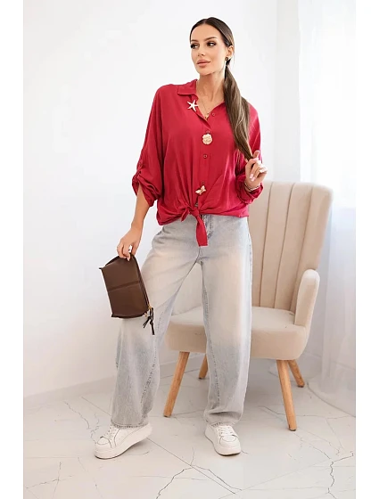 Dámská košile s ozdobnými knoflíky a límcem bordová model 21402214 - K-Fashion